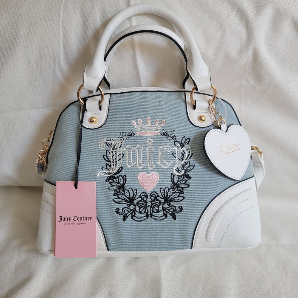Juicy Couture Denim And White Heritage Satchel/Crossbody Bag - Picture 1 of 13